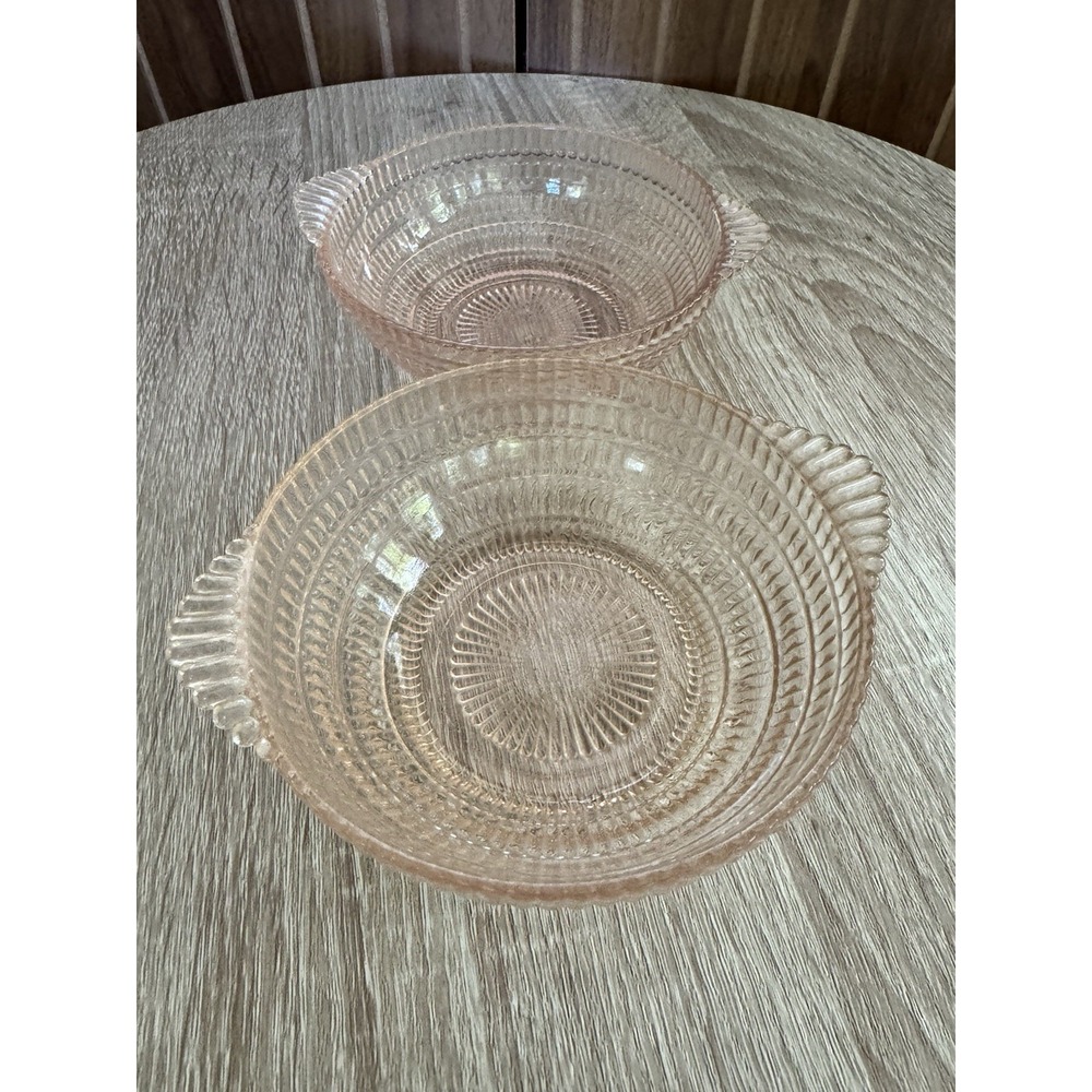 2 Vtg Anchor Hocking Pink Depression Coronation Bowls
